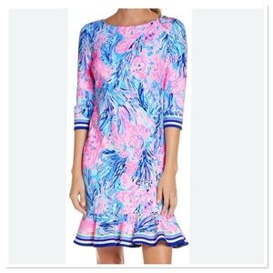 NWT Lilly Pulitzer Coral Reem Dress Women's Pink and Blue Floral Dress